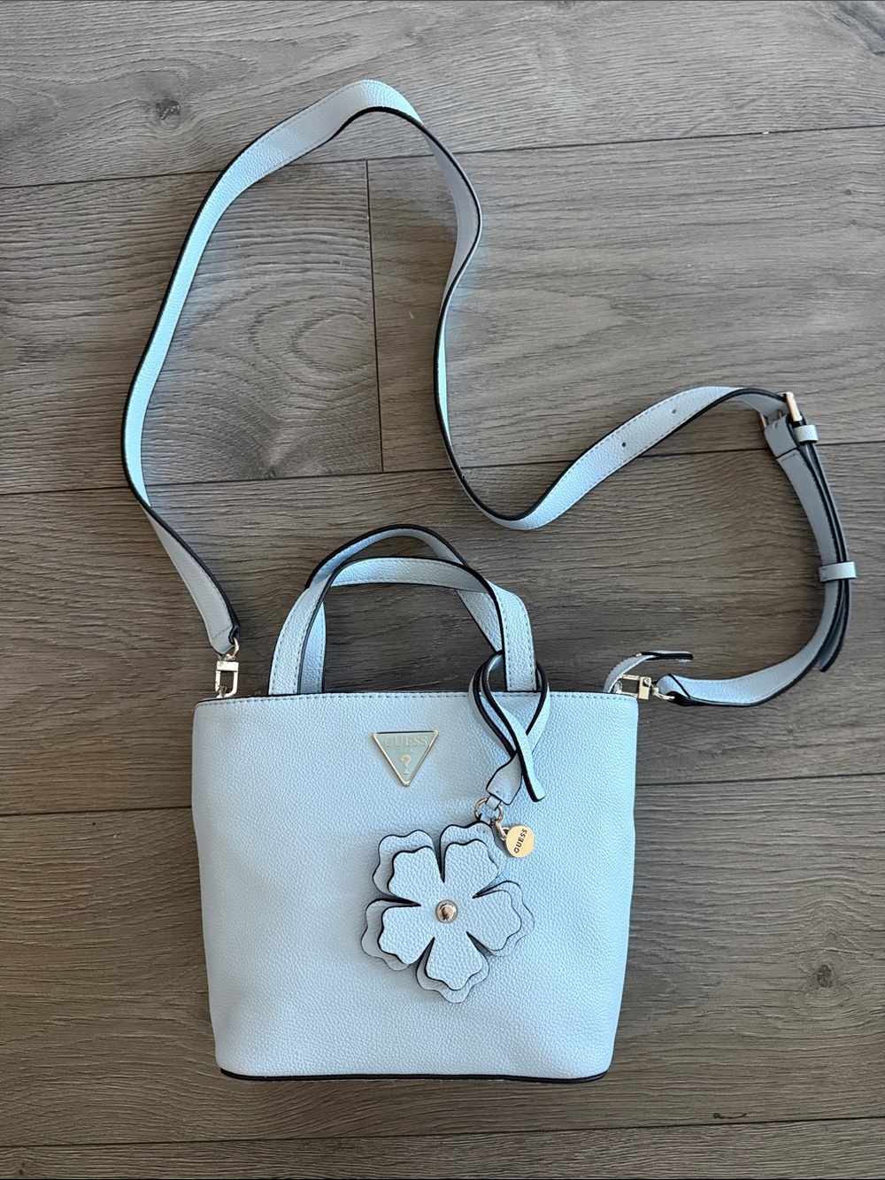 Guess Light Blue Floral Charm Mini Crossbody Bag